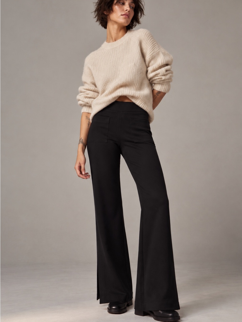 Maeve by Anthropologie Eve Ponte Knit Flare Pants Black XL